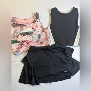 Sketchers Active Black Skort w/ Two Sports Bras Lot- Size 5-8